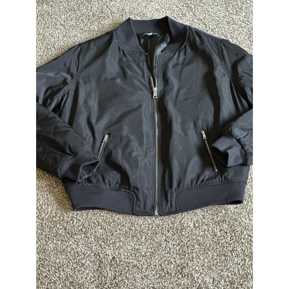 Kendall & Kylie Black Bomber Jacket with Zip Pockets Size M - Picture 3 of 16